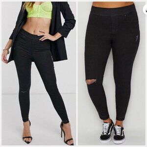 Spanx Jeans Vintage Black Ankle Distressed Pull On Skinny Jeans Size Large